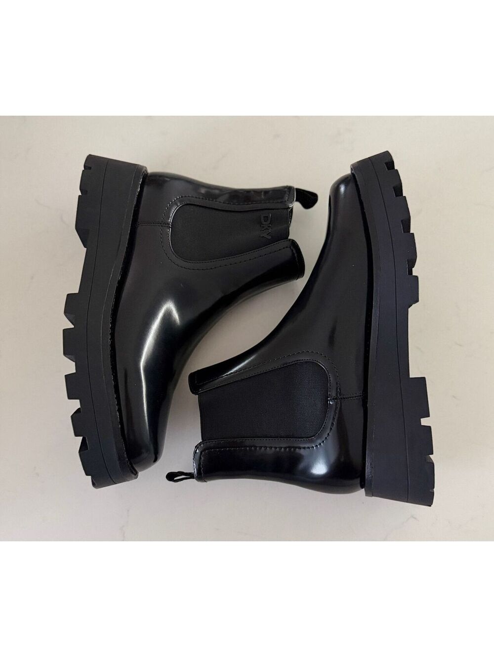 DKNY Senni Black Chelsea Lug Boots Women Size 8